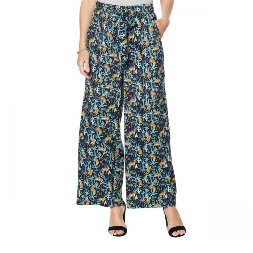 Evryday Jane Cheetah Pants faux silk wide leg pants